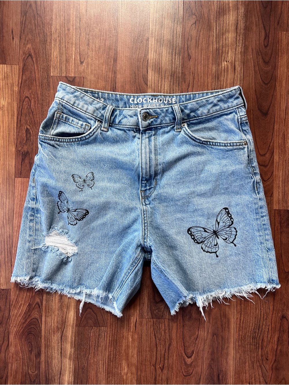 Clockhouse Butterfly High Waist Light Blue Denim Shorts